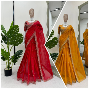 À la recherche d'un beau saree de créateur sur un tissu en soie tigré lourd avec un travail de fil et de séquence et un chemisier sur un tissu en soie Mono Banglori - Product Image 5