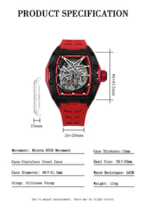 Montre mécanique automatique de luxe 82S0 avec boîtier en acier inoxydable, bracelet en silicone, cadran squelette - Product Image 2
