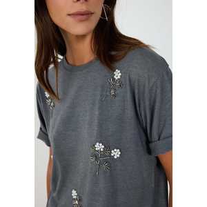 T-shirt à col rond orné de pierres florales anthracite - Product Image 2