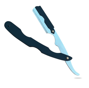 ANAAIF Rasoir de barbier à bord droit en acier inoxydable 100% avec 10 lames Rasoir de salon de coiffure noir argenté pour épilation du corps - Product Image 1