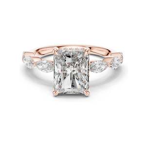 Anillo de compromiso con diamante de laboratorio de corte radiante de 3.7 CT con piedras laterales marquesa, claridad VVS-VS EF, oro de 18K, 14K, 10K y plata 925 - Product Image 2