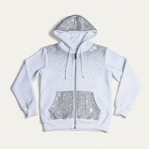 Sudadera con capucha de diseño para hombre con pedrería, impresión de logotipo personalizado, sudadera con cremallera para hombre, sudadera con capucha corta estilo streetwear con pedrería, personalizable en blanco - Product Image 1