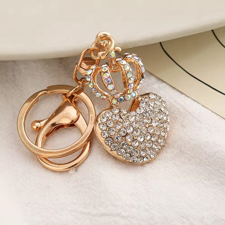 Crystal Rhinestone Crown Keychain Heart Key Rings Crown Love Crystal ...