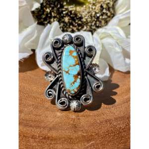Bague vintage Damian Cotton Royston en turquoise et argent sterling, taille 7 - Product Image 1