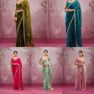 Saree en soie organza pure de style moderne avec lehenga choli pour femmes pour mariages et fêtes vêtements indiens et pakistanais - Product Image 2