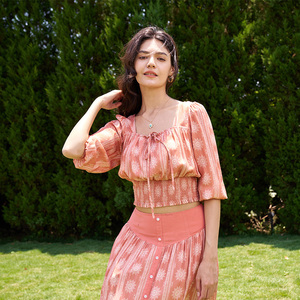Completo due pezzi Olaesa da donna 2026: Top corto con scollo quadrato e stampa boho e gonna lunga casual – Set gonna e top da donna per le vacanze - Product Image 2