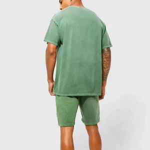 Ensemble de survêtement d'été pour homme personnalisé, col rond, t-shirts vintage en denim délavé, ensemble streetwear tendance, t-shirt et short - Product Image 6