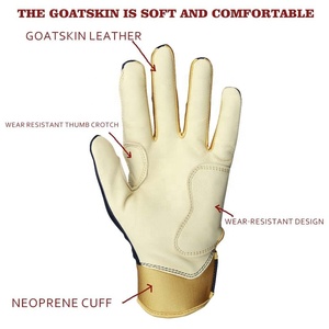 Los mejores guantes de bateo de cuero Cabretta de piel de oveja de poliéster 100% profesionales adultos logotipo personalizado diseño de puño corto personalizado - Product Image 6