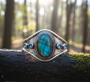 Rudra Gems Men's Bohemian <b>Fashion</b> <b>Bracelet</b> Handcrafted Natural Labradorite Cabochon High Quality Tibetan Silver <b>Beaded</b> 14K Gold - Product Image 6