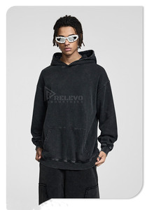 Sweat-shirts pour hommes en molleton 100% coton, coupe classique, effet vieilli et délavé à l'acide, poids lourd 220g, nouveau modèle personnalisé, effet vintage, 2 pièces - Product Image 6