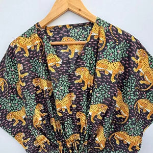 Túnica caftán de algodón 100% para mujer, hecho a mano estilo bohemio, vestido informal de tamaño libre ecológico - Product Image 2