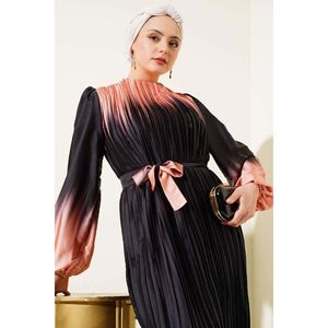 Robe en satin plissé bicolore Noir - Product Image 3