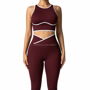 Conjunto de Yoga Acanalado Personalizado OEM para Mujer, 2 Piezas, Ropa de Gimnasio, Leggings con Cintura en V y Top Corto con Ribete en Contraste, Atuendo Deportivo Sin Costuras para Entrenamiento - Product Image 6