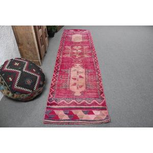 Vintage <b>Runner</b> Rug, 2.6x10.2 ft Turkish Rug, <b>Red</b> Herki Wool Rug - Product Image 1