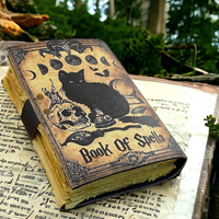Livre de sorts vintage sorcière chat noir Grimoire 10x7 cahier en cuir véritable avec papier de plage pour dessin fait main Wiccan