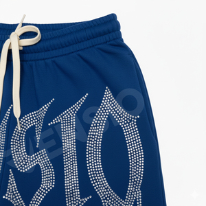 Qualité supérieure Vintage mode strass gothique Shorts 100% coton lourd Streetwear fermeture à cordon Double face pour hommes - Product Image 4