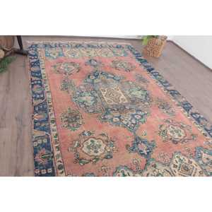 Alfombra Turca Vintage, Alfombra Grande de 5.9x9.3 pies, Alfombra de Lana con Diseño de Plantas y Árboles en Azul y Rojo - Product Image 3