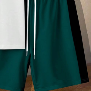 Conjunto doble de chándal corto de algodón 100%, conjuntos de camiseta y pantalones cortos, ropa deportiva y de gimnasio transpirable de algodón para hombre, manga corta con cuello redondo - Product Image 3