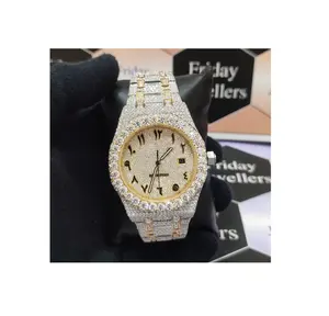 Jam tangan berlian mewah modis buatan tangan VVS Clarity Moissanite jam tangan es keluar sepenuhnya tersedia dengan harga murah