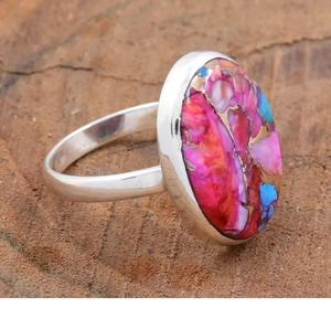 Artisan Pink Oyster Turquoise <b>Ring</b> in Sterling Silver Handmade <b>Statement</b> Jewelry for Women - Product Image 3