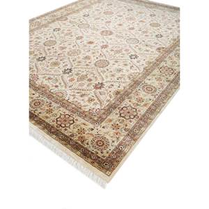 Tapis rectangulaire en laine et viscose noué à la main Aurora Gold 9x12 pour salon, avec motifs abstraits rayés et médaillon pour couloir - Product Image 2