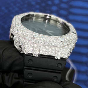 Montre à Quartz Moissanite de luxe glacé pour hommes Full Bling VVS Diamond Look boîtier hexagonal cadran noir montre-bracelet en acier inoxydable - Product Image 3