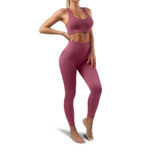 Ropa deportiva de cintura alta, conjuntos de Yoga de 2 piezas/ropa deportiva de talla grande personalizada para mujer al por mayor, Parte delantera transpirable - Product Image 6