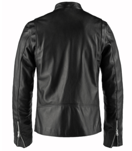 Chaqueta de cuero genuino de alta calidad para hombre, moda informal de invierno, cierre de cremallera, chaqueta de motocicleta teñida lisa, producto terminado - Product Image 2