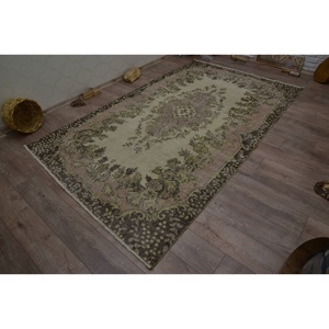 Alfombra turca Vintage Beige Verde 5,6X9,2 pies Tejido plano de lana con patrón de retazos para decoraciones de sala de estar - Product Image 3