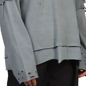 Vente chaude 100% coton hommes sweat Durable en détresse vêtements d'hiver Logo personnalisé solide motif uni teint sweats à capuche sweats - Product Image 6