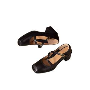 Sandales à talons hauts pour femmes de haute qualité, en cuir véritable, polyvalentes, confortables et décontractées - Product Image 1