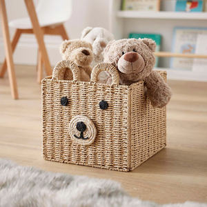 Panier de rangement en papier vintage pliable avec forme d'ours, panier en herbe de mer tissé pour enfants, pour jouets, vêtements, chambre d'enfant, crèche - Product Image 3