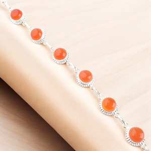 Handcrafted Zircon Charm <b>Bracelet</b> 925 Sterling Silver Luxury Simple Classic Design Orange Stone Jewelry Gift for Women Men - Product Image 4