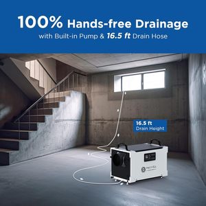 Déshumidificateur Moiswell New 145 Pints avec tuyau de drainage de 16,5 pieds |   Energy Star Commercial pour les <span class=keywords><strong>sous</strong></span>-sols et les caves - Product Image 3