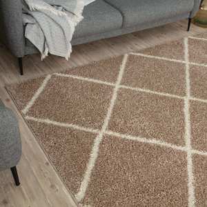 Alfombra Shaggy Beige Marroquí 520, Alfombra de Salón de Felpa Hecha a Máquina, Rectangular con Rayas Abstractas - Product Image 6
