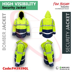 Chaqueta de trabajo de bombardero verde de alta visibilidad 100% poliéster ropa de seguridad de alta visibilidad cuello protector - Product Image 5
