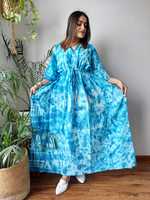 Robe longue maxi de détente en coton imprimé de qualité supérieure, respirante, à motif floral de Jaipur, faite à la main, pour les vacances d'été, coupe droite, éco-responsable, col en V