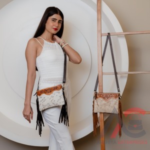 Cheveux usinés à la main sur la peau fourrure cuir frange sac à main femmes élégantes coloré outillage cuir sac à bandoulière taille idéale sacs à bandoulière - Product Image 4