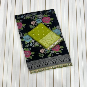 Sari VASTRA COTTAGE Premium de Khadi Georgette Jacquard con Tejido Meenakari, Pallu Rico Teñido a Mano y Blusa en Contraste - Product Image 5