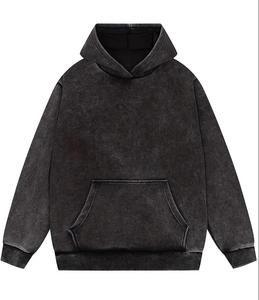 Sweat à capuche vintage noir personnalisable pour hommes 100% coton surdimensionné lavage à l'acide lourd pull sweat strass Design pour l'hiver - Product Image 1