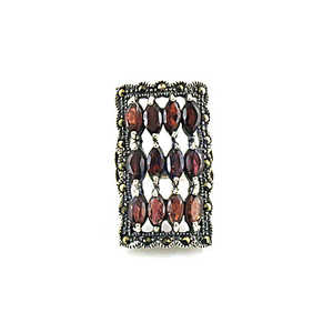 Anillo Rectangular de Plata de Ley 925 con Incrustaciones de Granate y Marcasita, Chapado en Oro Rosa y Rodio de 18K, Estilo Hip-hop de Moda - Product Image 1