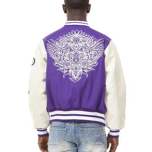 OEM personalizado Vintage chaqueta de bombardero de los hombres de soporte de cuello de cuero de vaca de manga Chenille parche bordado de béisbol Letterman Varsity - Product Image 6