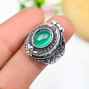 Green Onyx Pill Box Ring Adjustable 925 Sterling Silver Gemstone Secret Box Ring Unique Holiday Gifts - Product Image 5