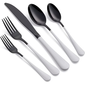 Juego de 5 cubiertos de acero inoxidable, ideal para cocina, mesa, comedor, fiesta en casa, cubiertos chapados en color plateado, mango azul - Product Image 5