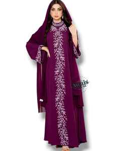 Ensemble de luxe 2 pièces pour femme musulmane, style modeste et simple, en mousseline unie, orné de perles, robe longue coupe trapèze, idéal pour les fêtes et mariages - Product Image 6