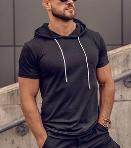 T-shirt à capuche à manches courtes avec logo personnalisé pour hommes, col rond, motif imprimé, manches courtes, design uni, vente en gros - Product Image 1