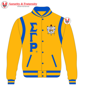 Logotipo personalizado bordado Sigma Gamma béisbol Letterman Bomber chaqueta satén fraternidad griega hermandad apliques función de luz - Product Image 5