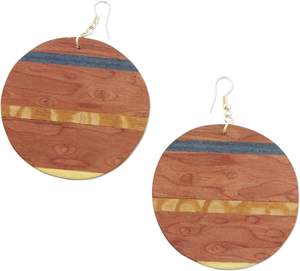 ทำด้วยมือต่างหู925แบบห้อยทำจากไม้เงินสเตอร์ลิงลายทางจากบราซิล18K ทองสำเนียงสีน้ำตาลยึดกลับ [3.3สูง X 2.5ใน DIAM - Product Image 2