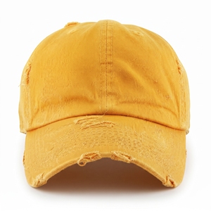 Casquette de baseball vintage en coton sergé délavé, 6 panneaux, réglable, unisexe, jaune uni, décontractée, printemps, bordure vieillie, broderie 3D - Product Image 1