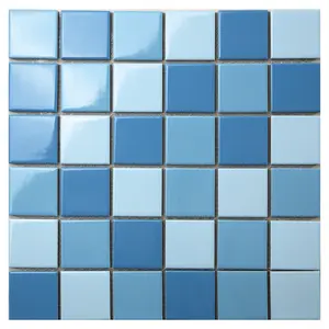 Muestra gratis 302x302mm cerámica porcelana esmaltada azulejo de mosaico de vidrio de Color brillante para decoración de piscina o baño